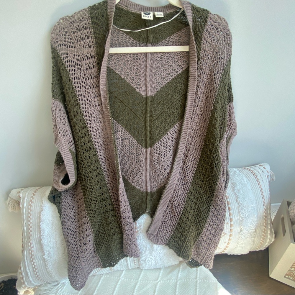 Roxy Olive and Tan Knit Kimono